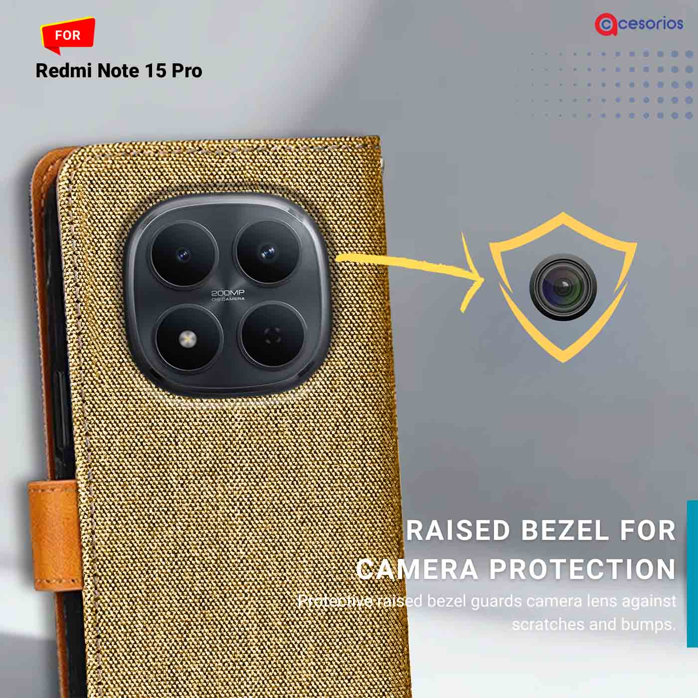 Denim & Leather back panel — Redmi Note 15 Pro 5G in Light Brown mobile case