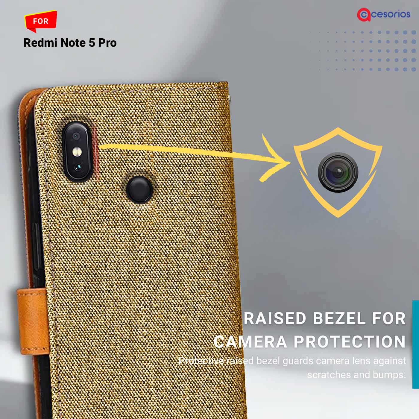 Accesorios Redmi Note 5 Pro denim flip cover – Light Brown – Image 2 #color_light b