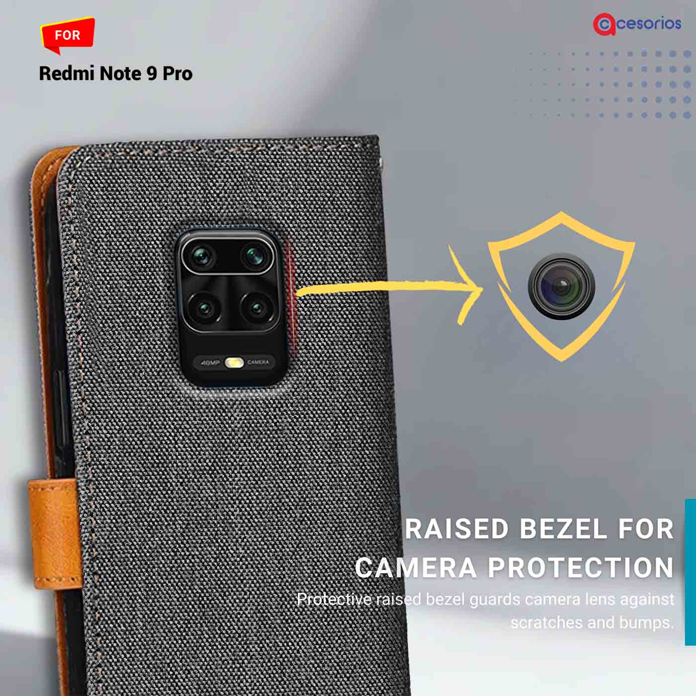 Accesorios Redmi Note 9 Pro denim flip cover – Grey – Image 2 #color_