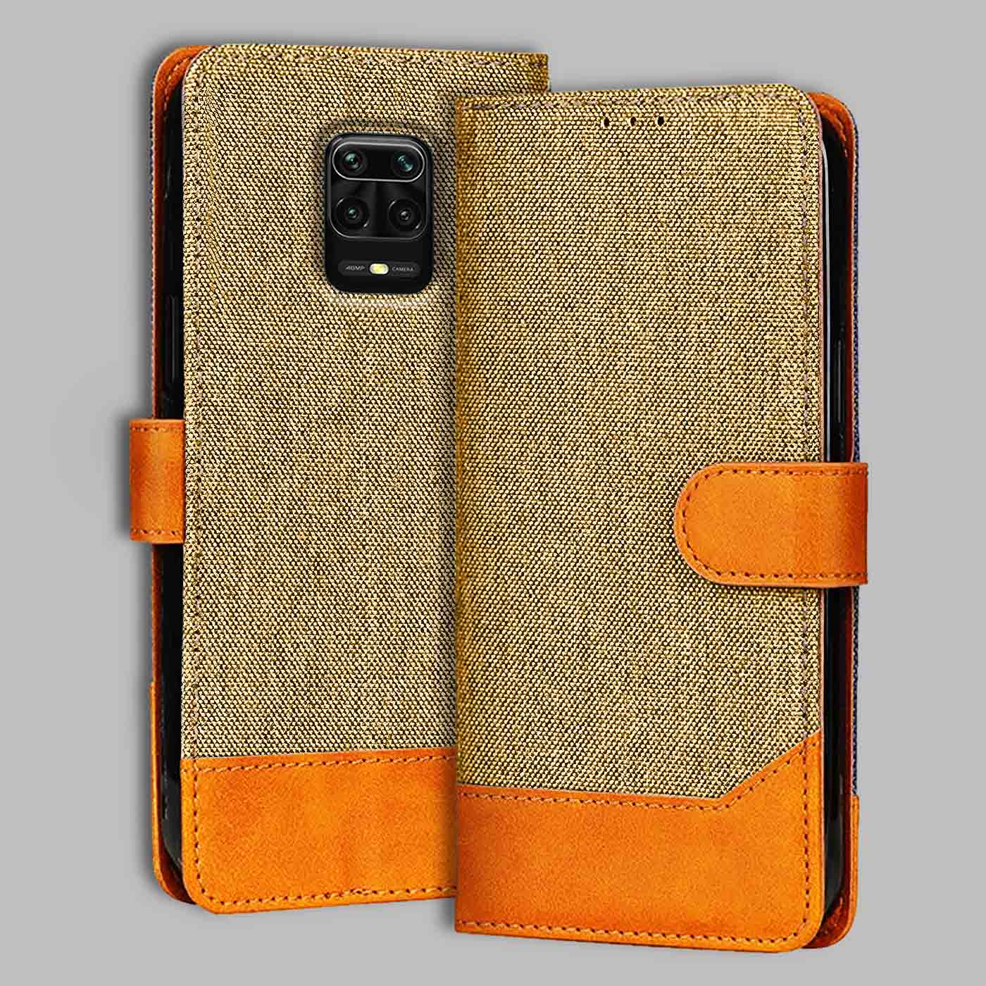 Accesorios Redmi Note 9 Pro denim flip cover – Light Brown – Image 1 #color_light b