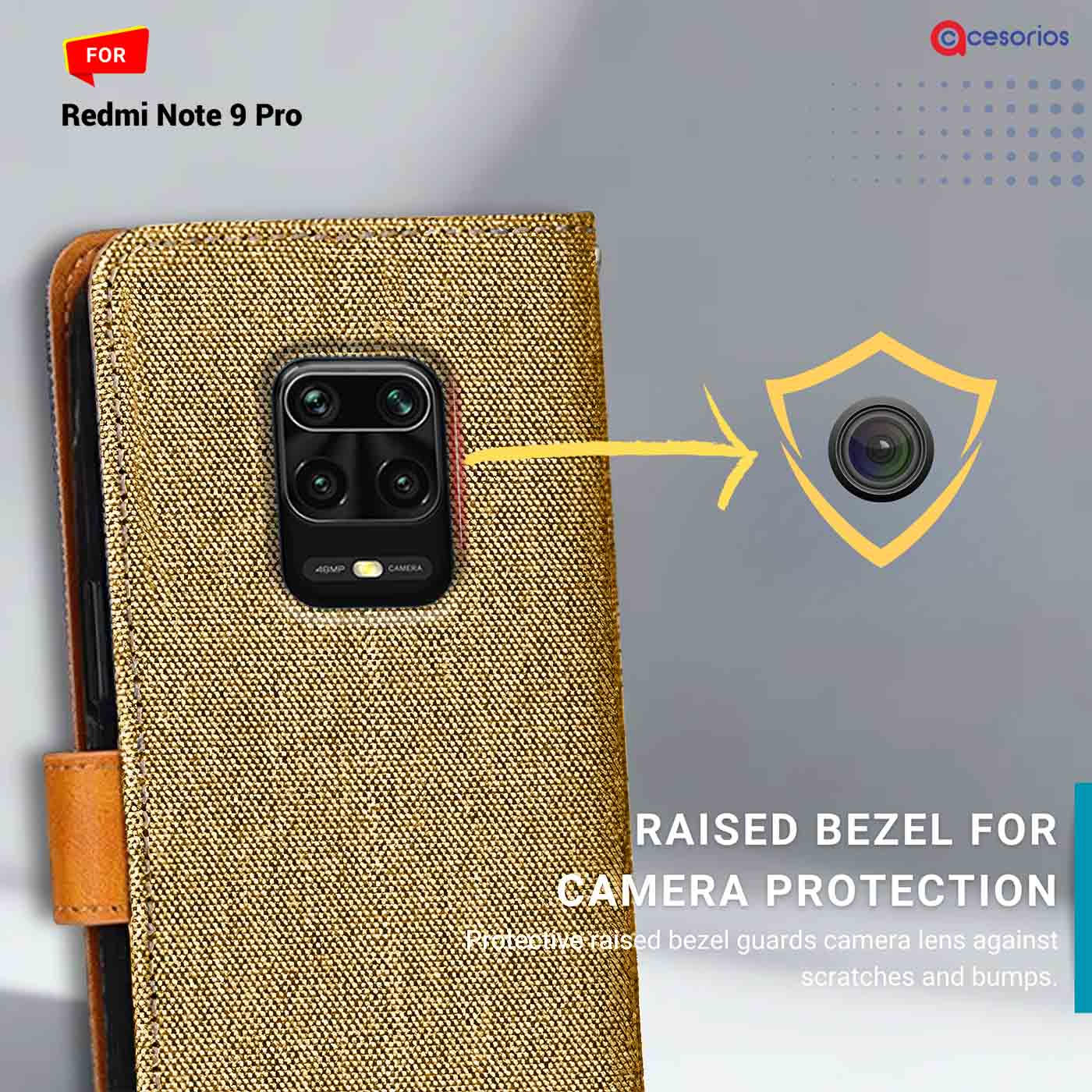 Accesorios Redmi Note 9 Pro denim flip cover – Light Brown – Image 2 #color_light b