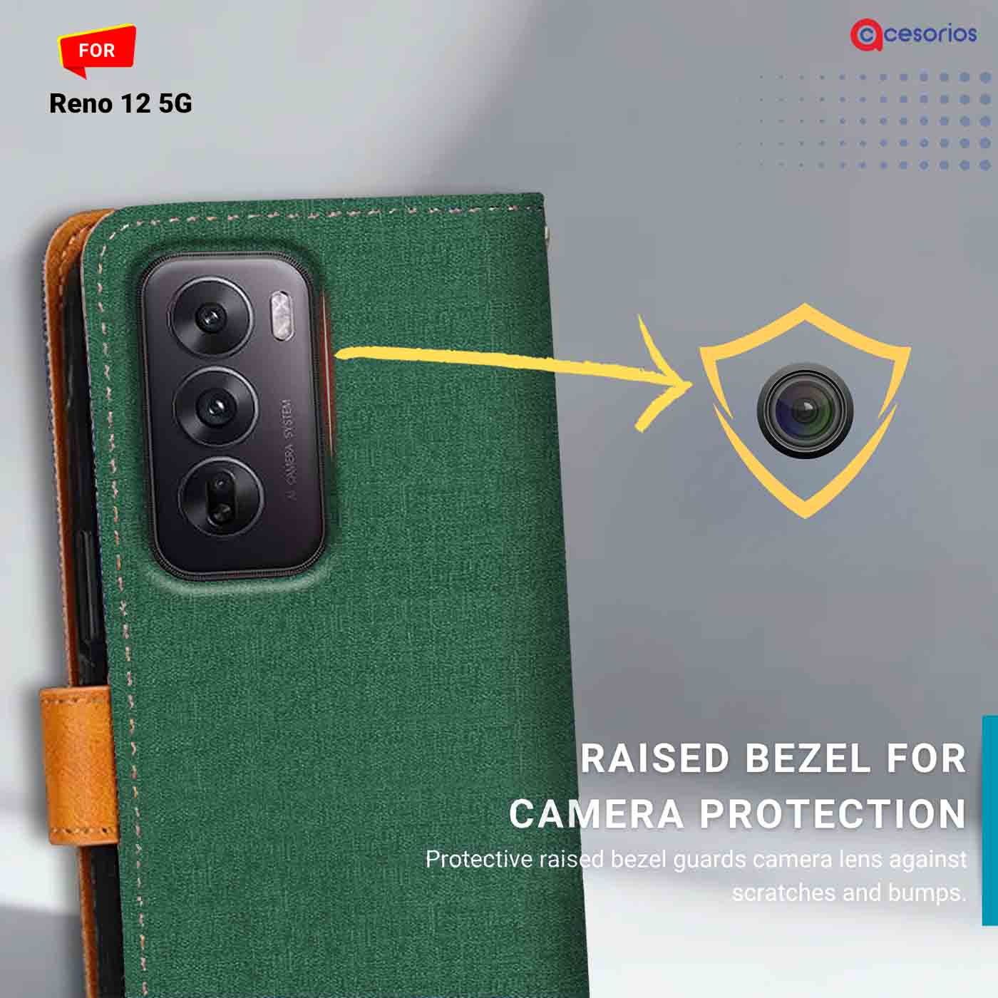 Accesorios Reno 12 5G denim flip cover – Green – Image 2 #color_g