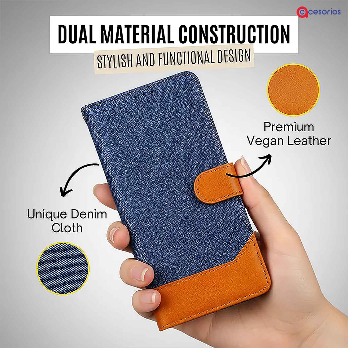 Accesorios Reno 12 Pro 5G denim flip cover – Blue – Image 3 #color_