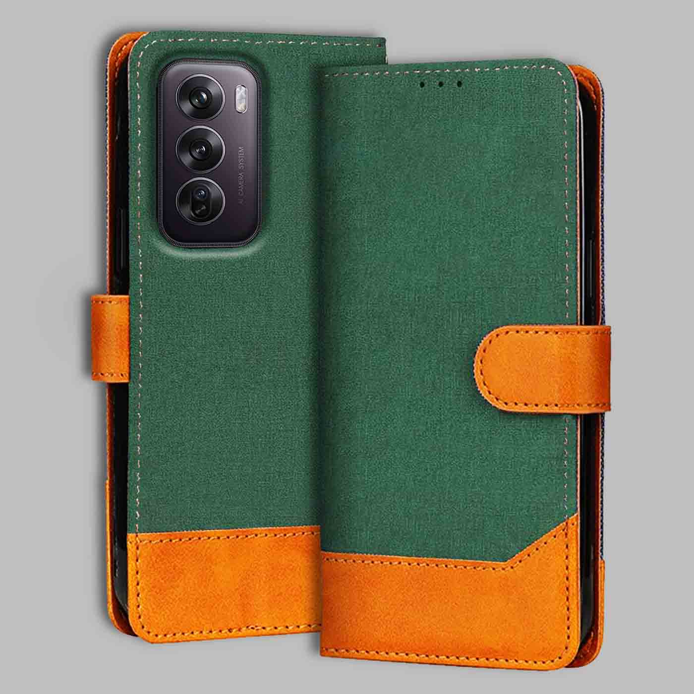 Oppo Reno 12 Pro 5G flip cover in Green — front view by Accesorios