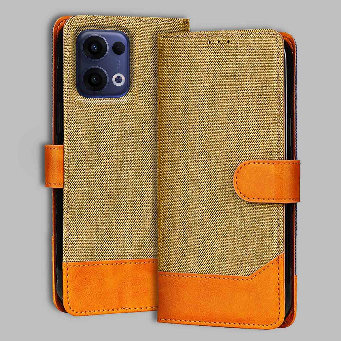 Accesorios Reno 13 5G denim flip cover – Light Brown – Image 1 #color_light b