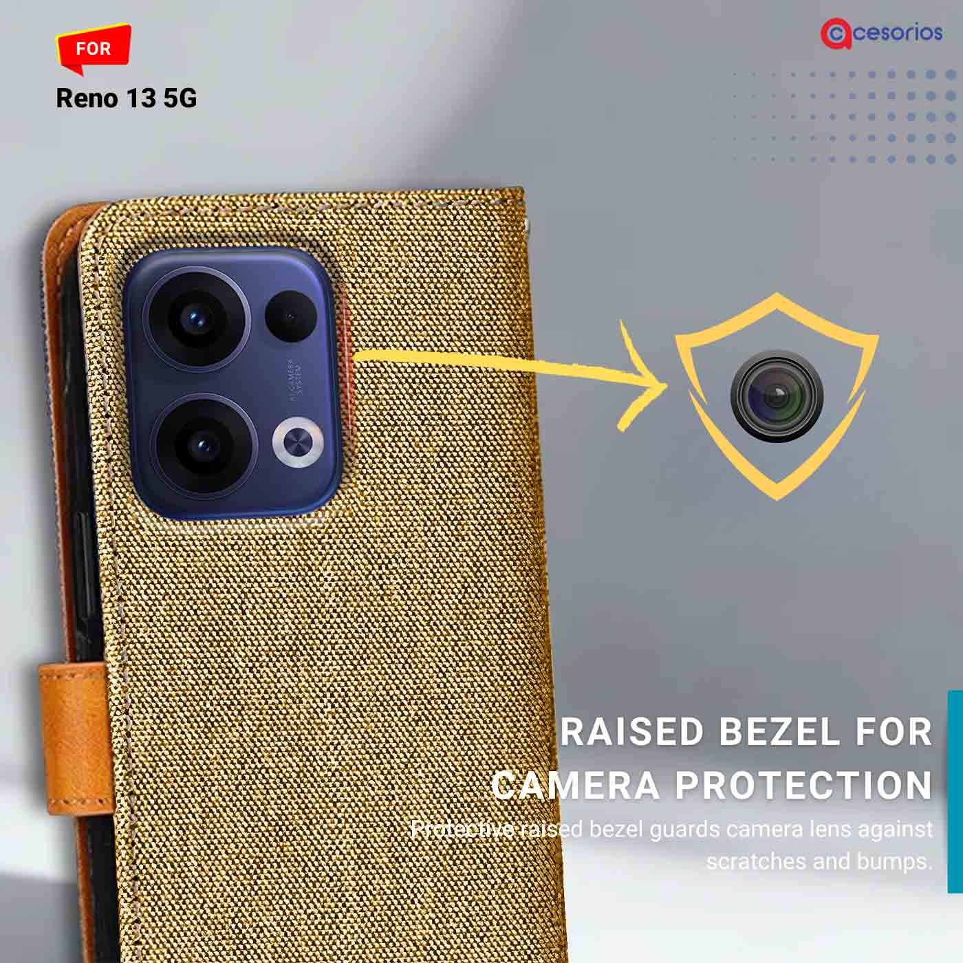 Accesorios Reno 13 5G denim flip cover – Light Brown – Image 2 #color_light b