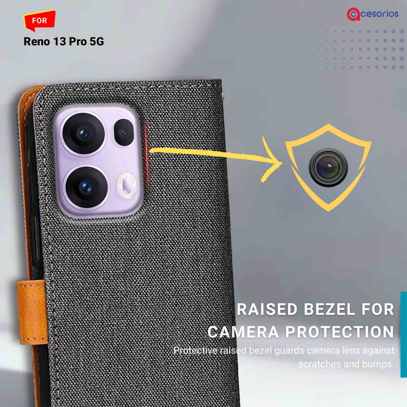 Accesorios Reno 13 Pro 5G denim flip cover – Grey – Image 2 #color_