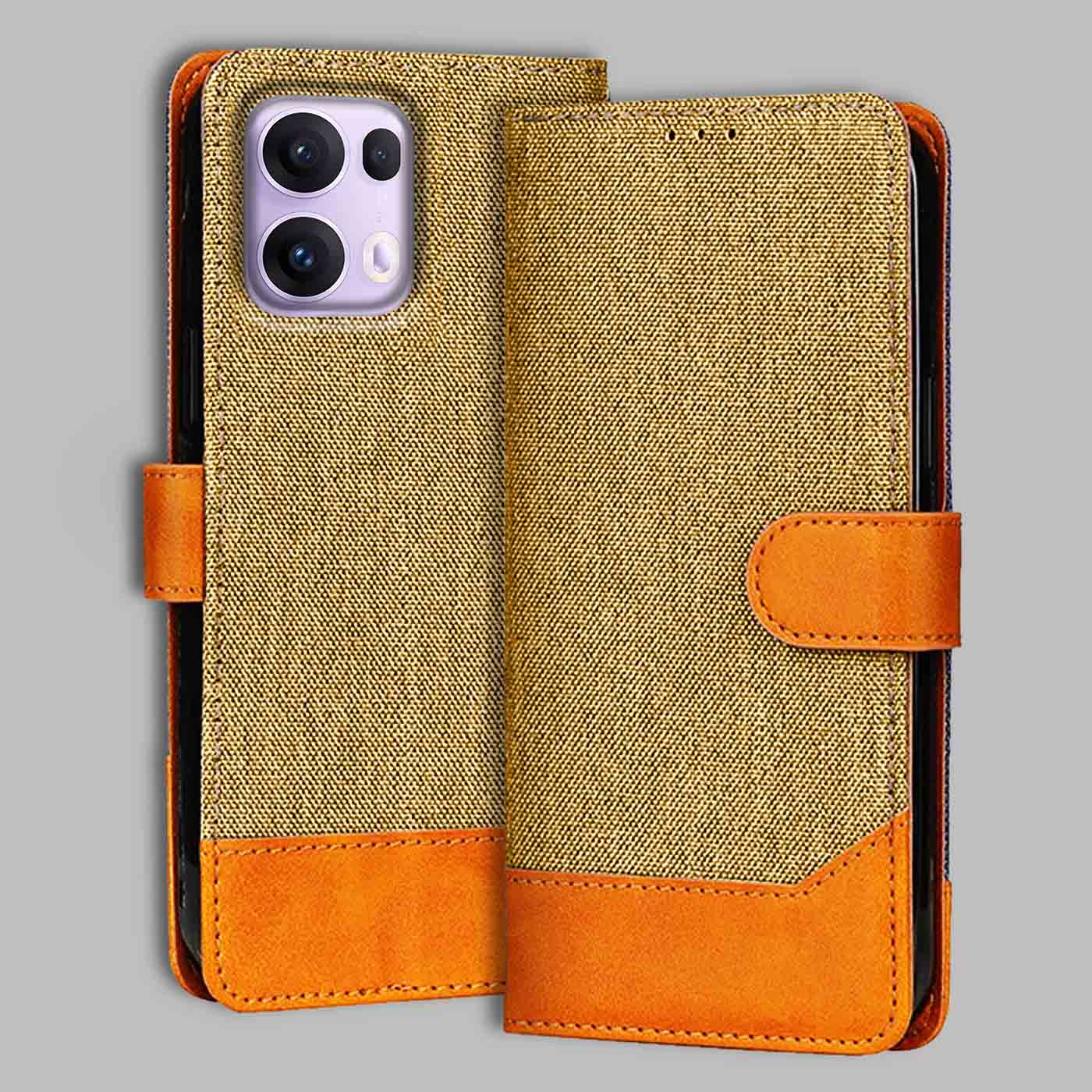 Accesorios Reno 13 Pro 5G denim flip cover – Light Brown – Image 1 #color_light b