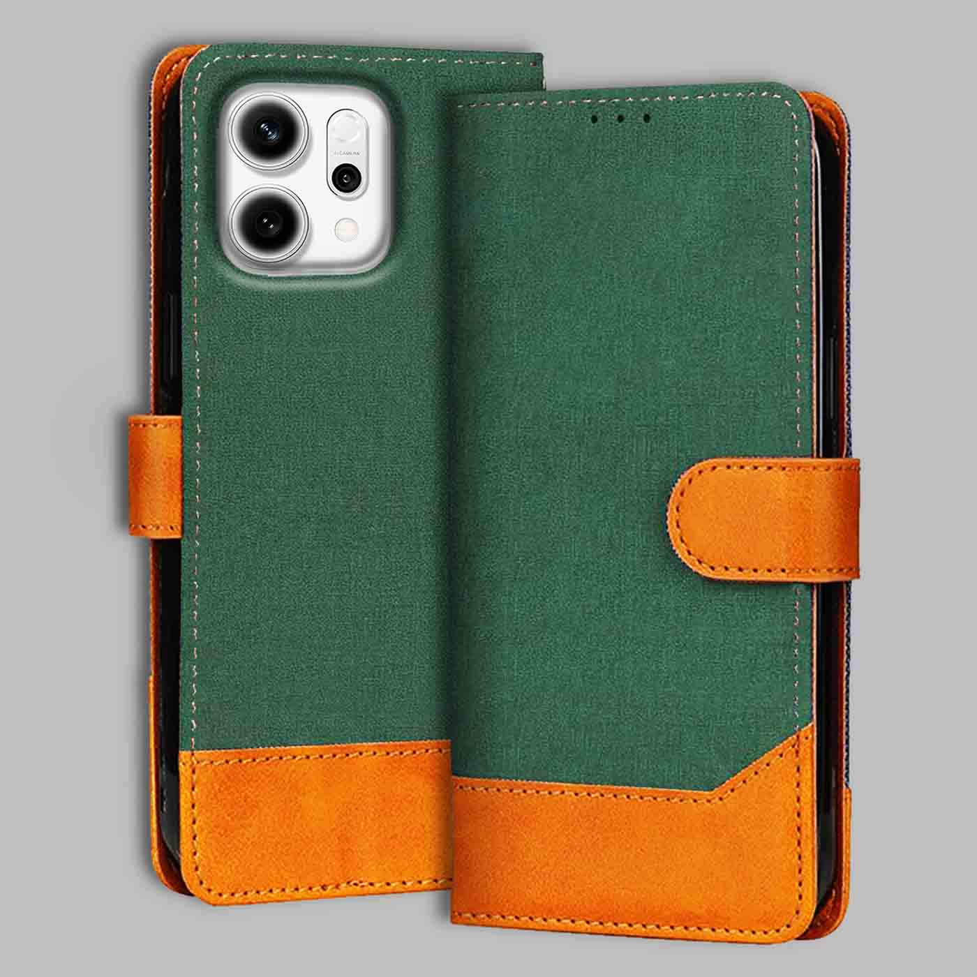 Oppo Reno 14 5G flip cover in Green — front view by Accesorios
