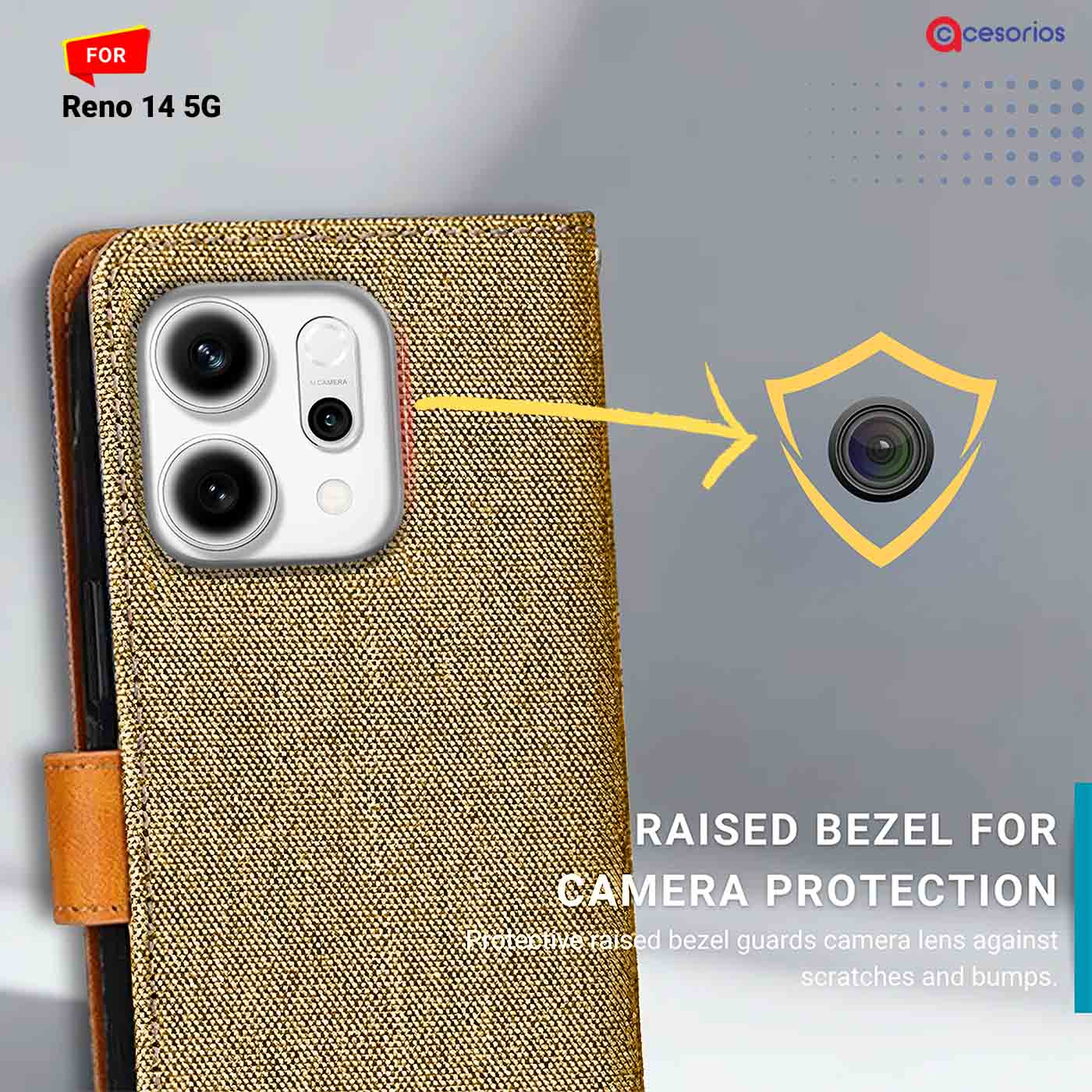 Accesorios Reno 14 5G denim flip cover – Light Brown – Image 2 #color_light b