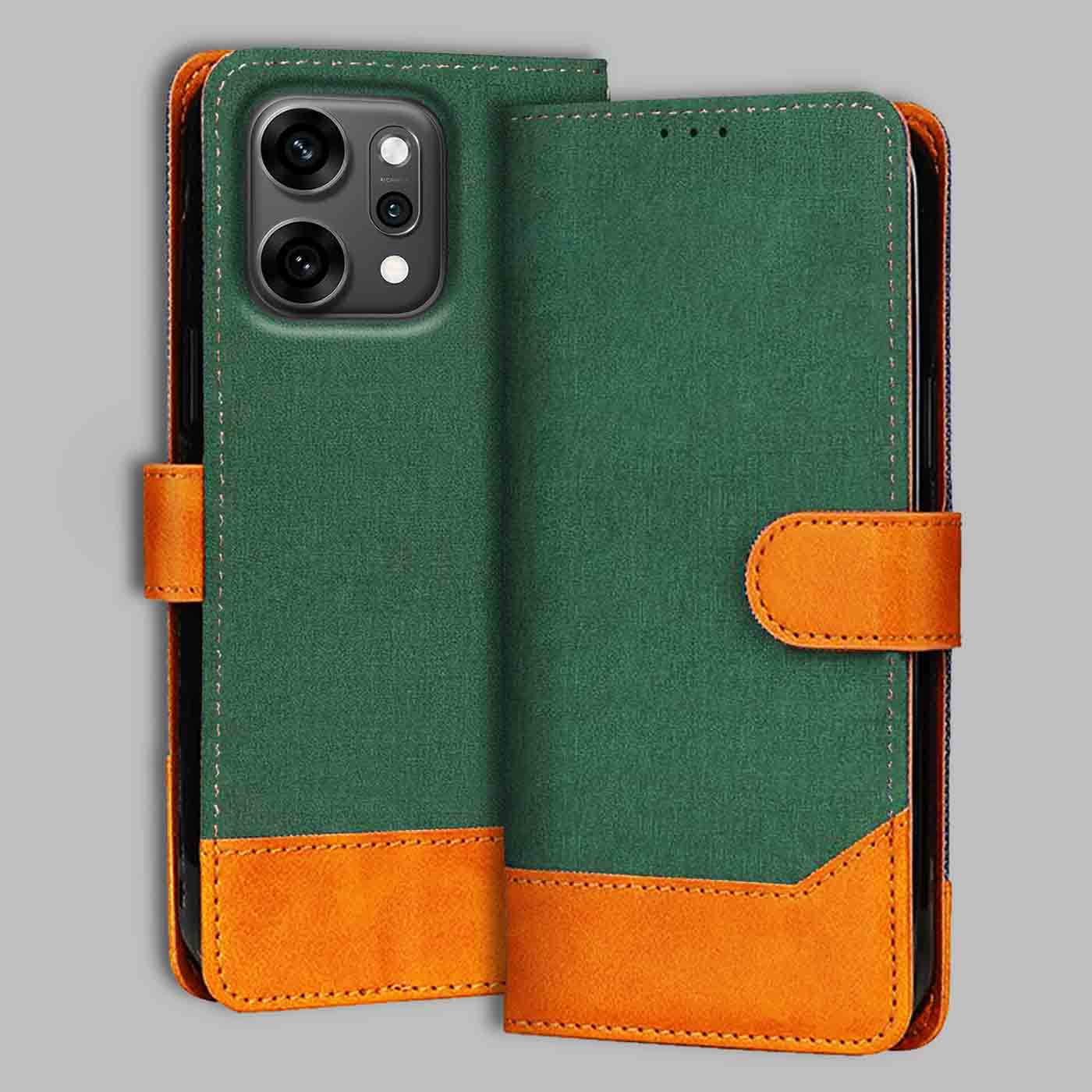 Oppo Reno 14 Pro flip cover in Green — front view by Accesorios