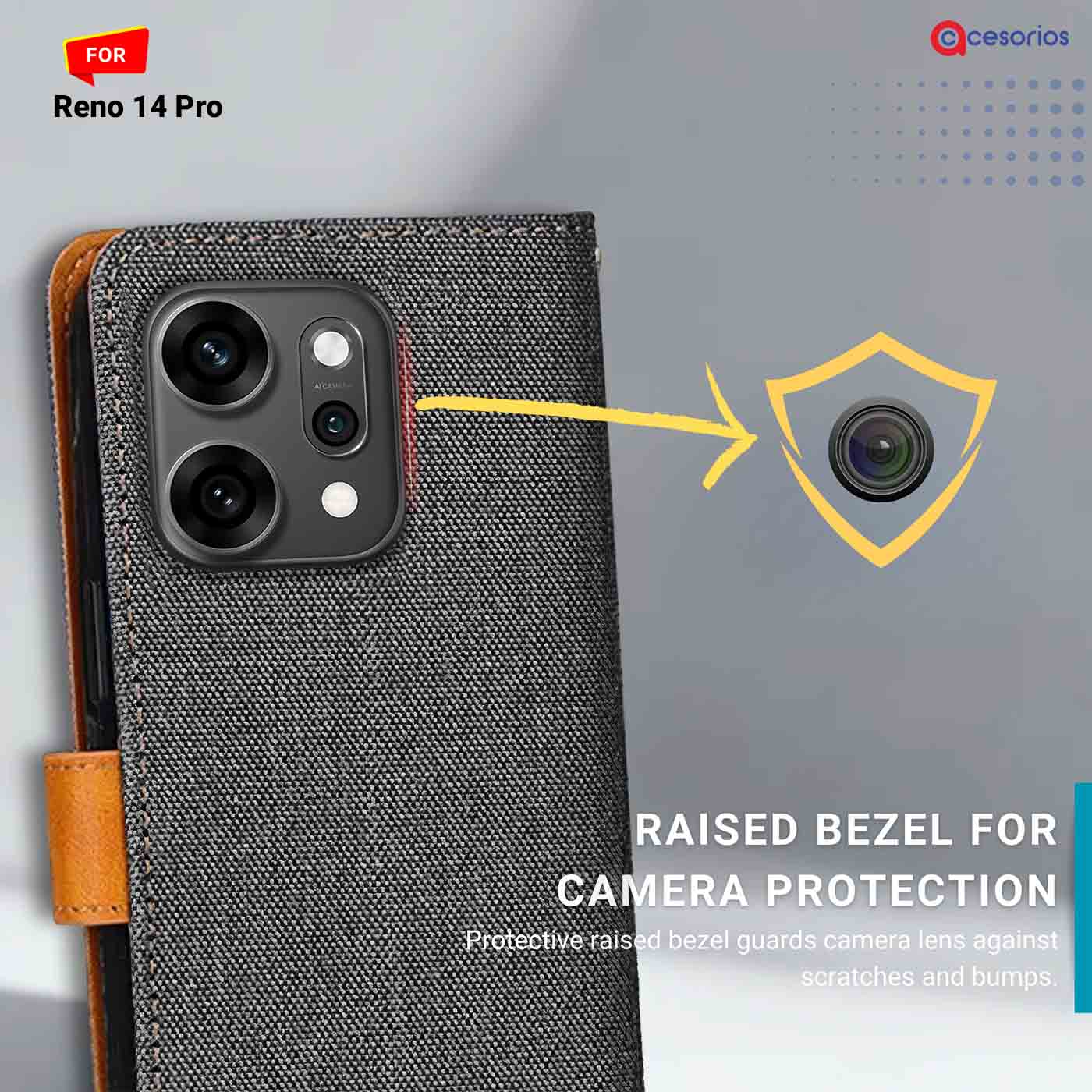 Accesorios Reno 14 Pro denim flip cover – Grey – Image 2 #color_