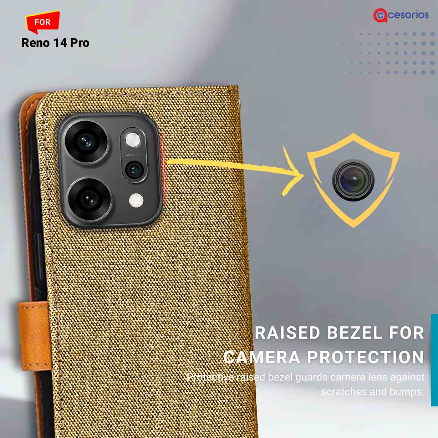 Accesorios Reno 14 Pro denim flip cover – Light Brown – Image 2 #color_light b