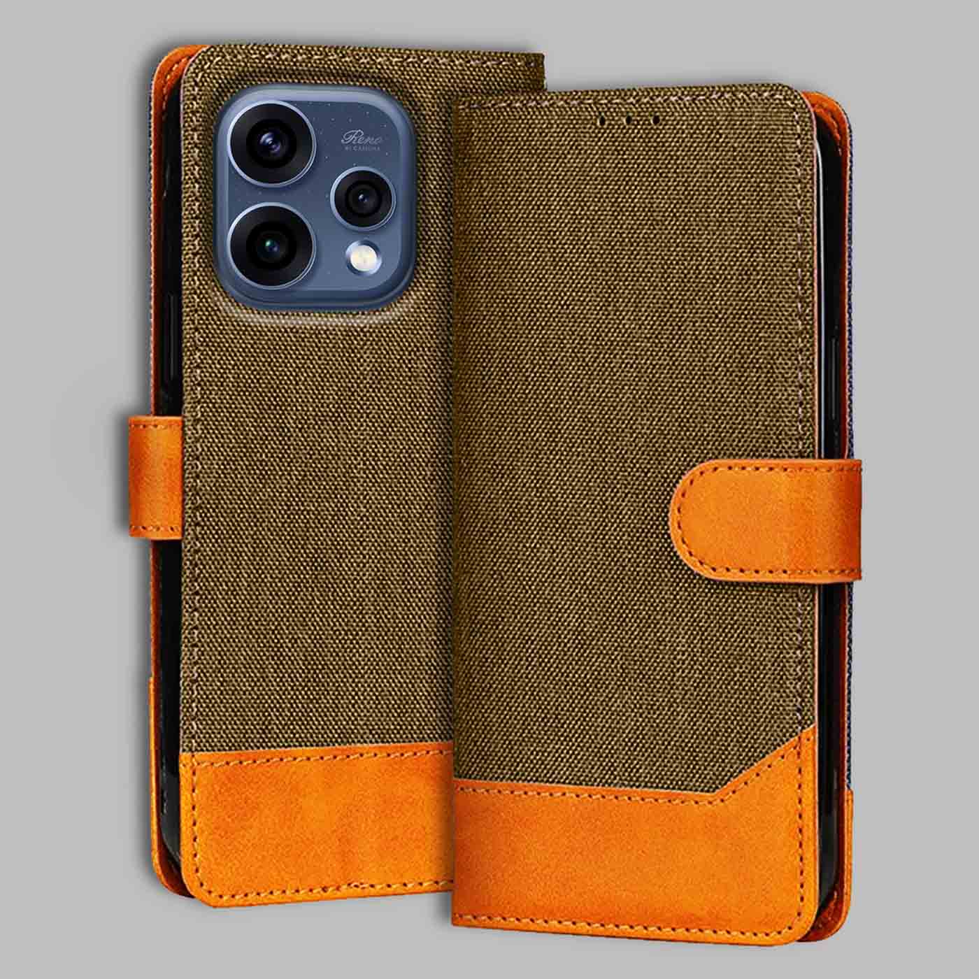 Oppo Reno 15 5G flip cover in Dark Brown — front view by Accesorios