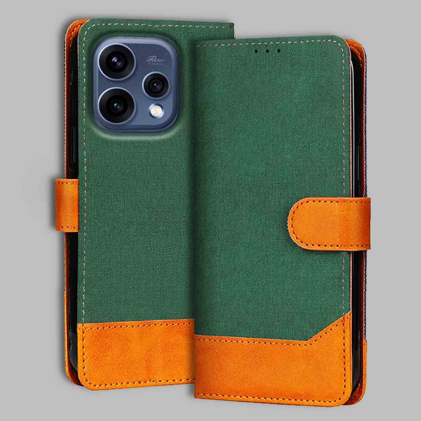 Oppo Reno 15 5G flip cover in Green — front view by Accesorios