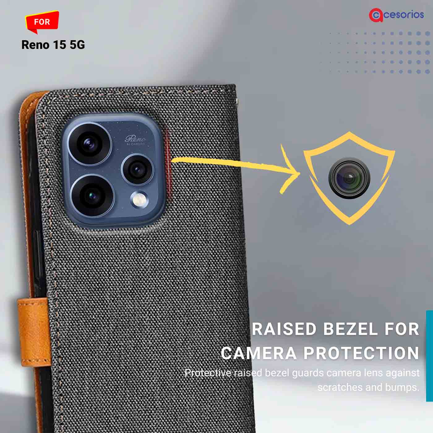 Accesorios Reno 15 5G denim flip cover – Grey – Image 2 #color_