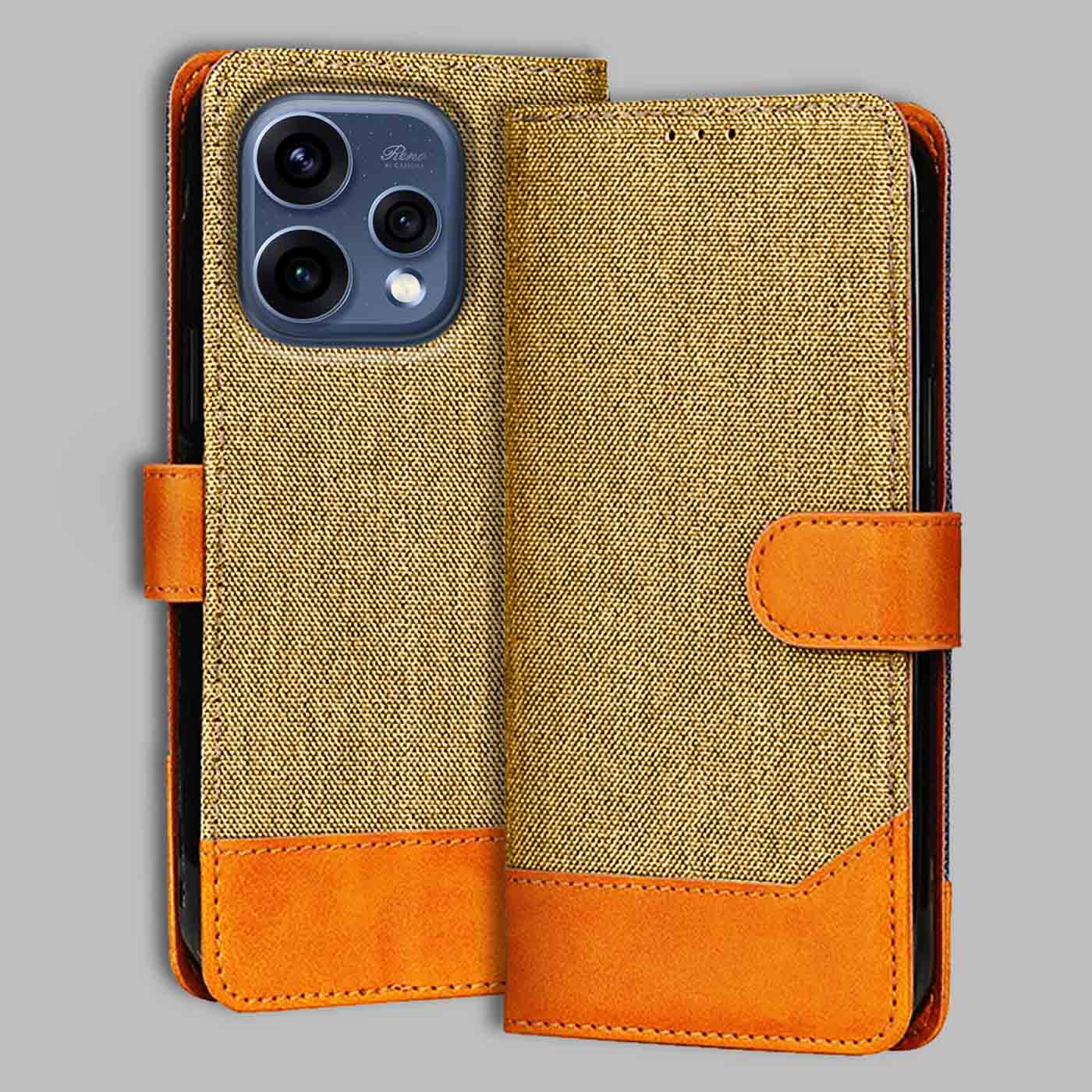 Accesorios Reno 15 5G denim flip cover – Light Brown – Image 1 #color_light b