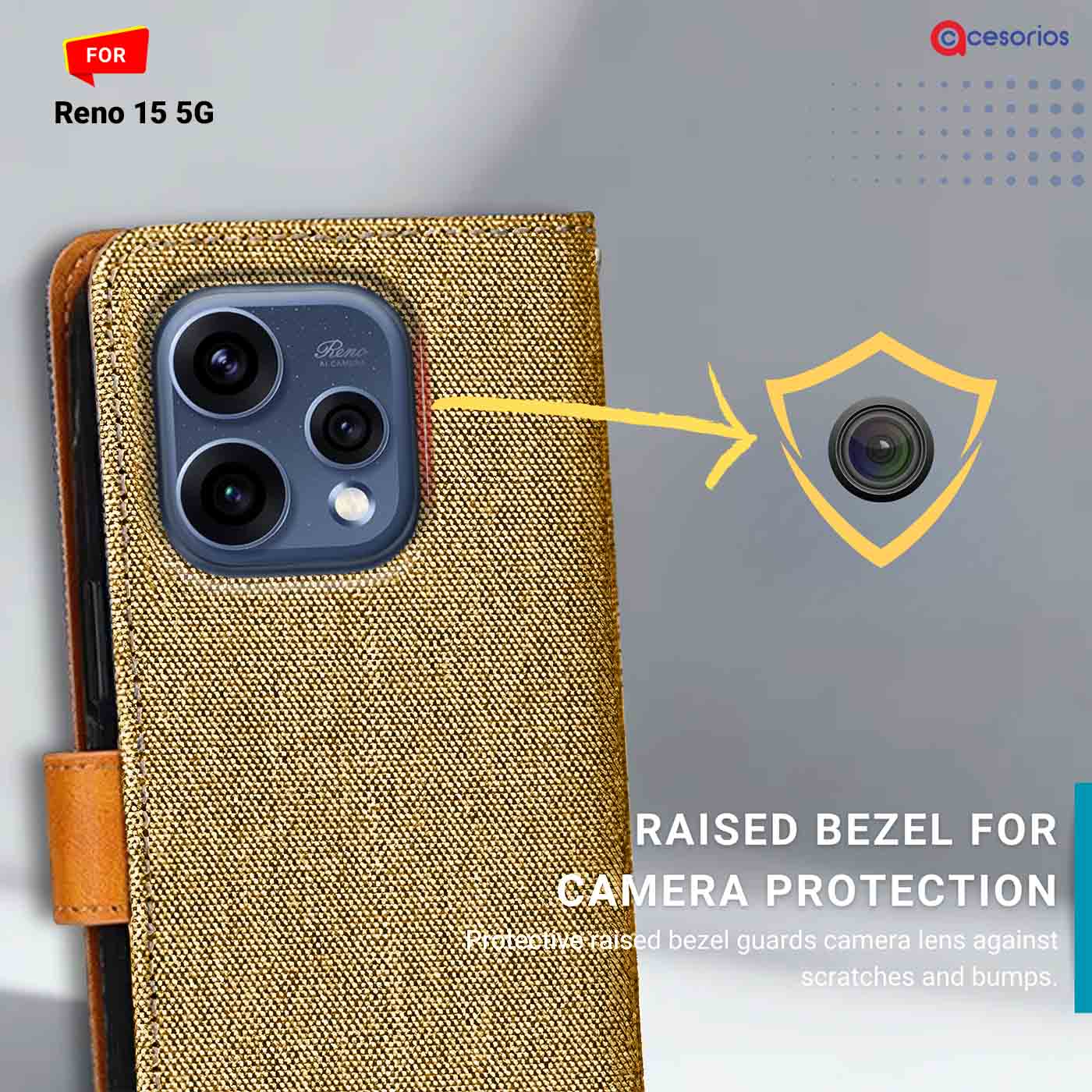 Accesorios Reno 15 5G denim flip cover – Light Brown – Image 2 #color_light b