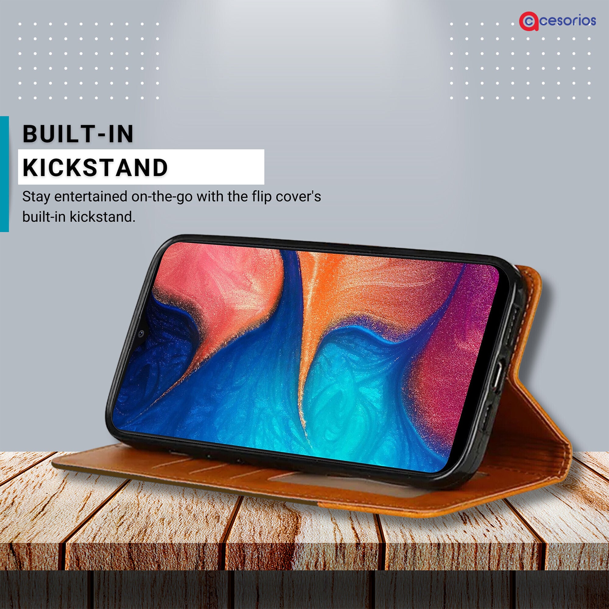 Accesorios Samsung A20 denim flip cover – Dark Brown – Image 4 #color_dark brown