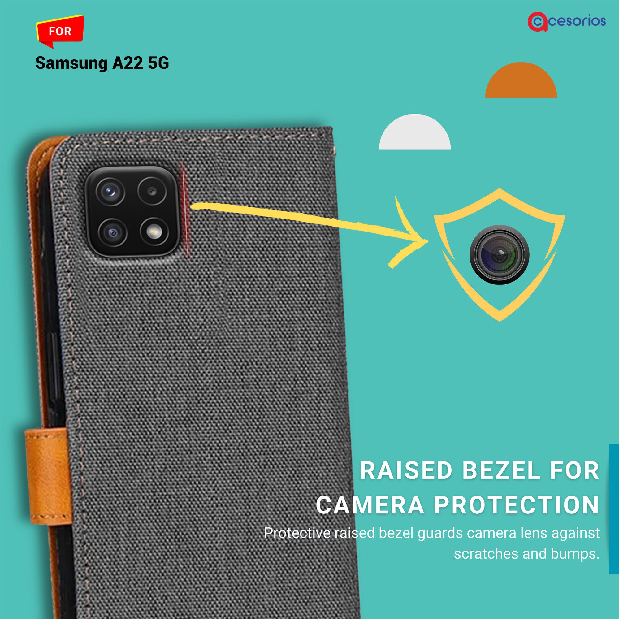 Accesorios Samsung A22 5G denim flip cover – Grey – Image 2 #color_grey