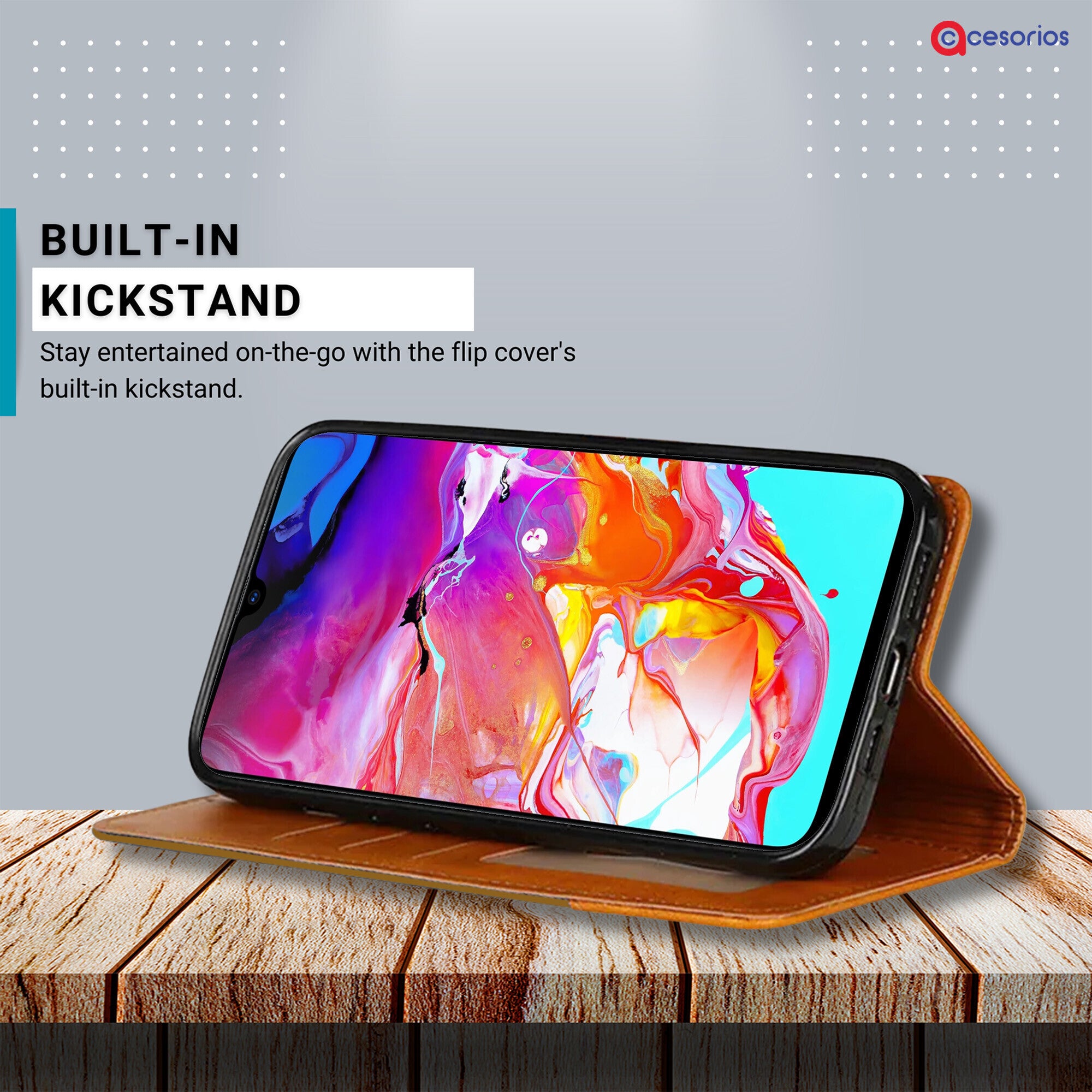 Accesorios Samsung A70 denim flip cover – Light Brown – Image 4 #color_light brown