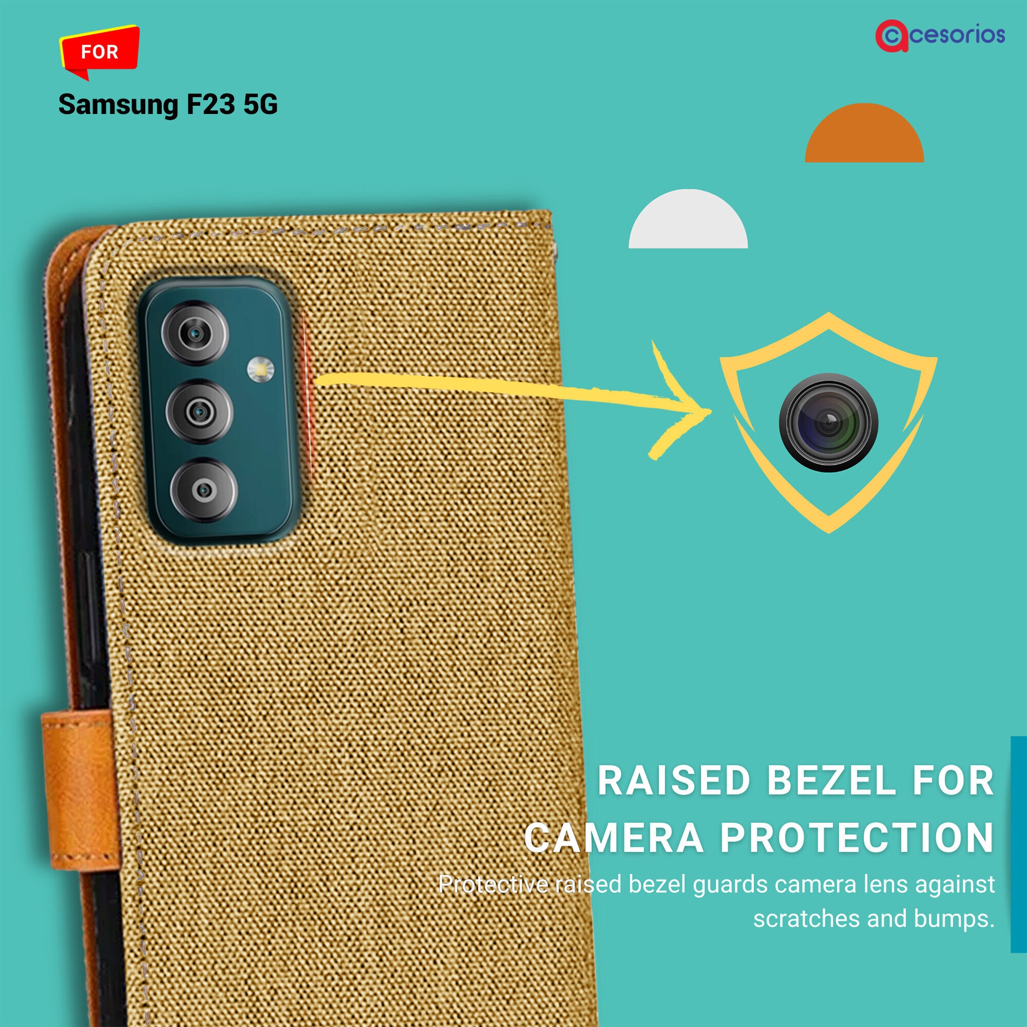 Accesorios Samsung F23 5G denim flip cover – Light Brown – Image 2 #color_light brown