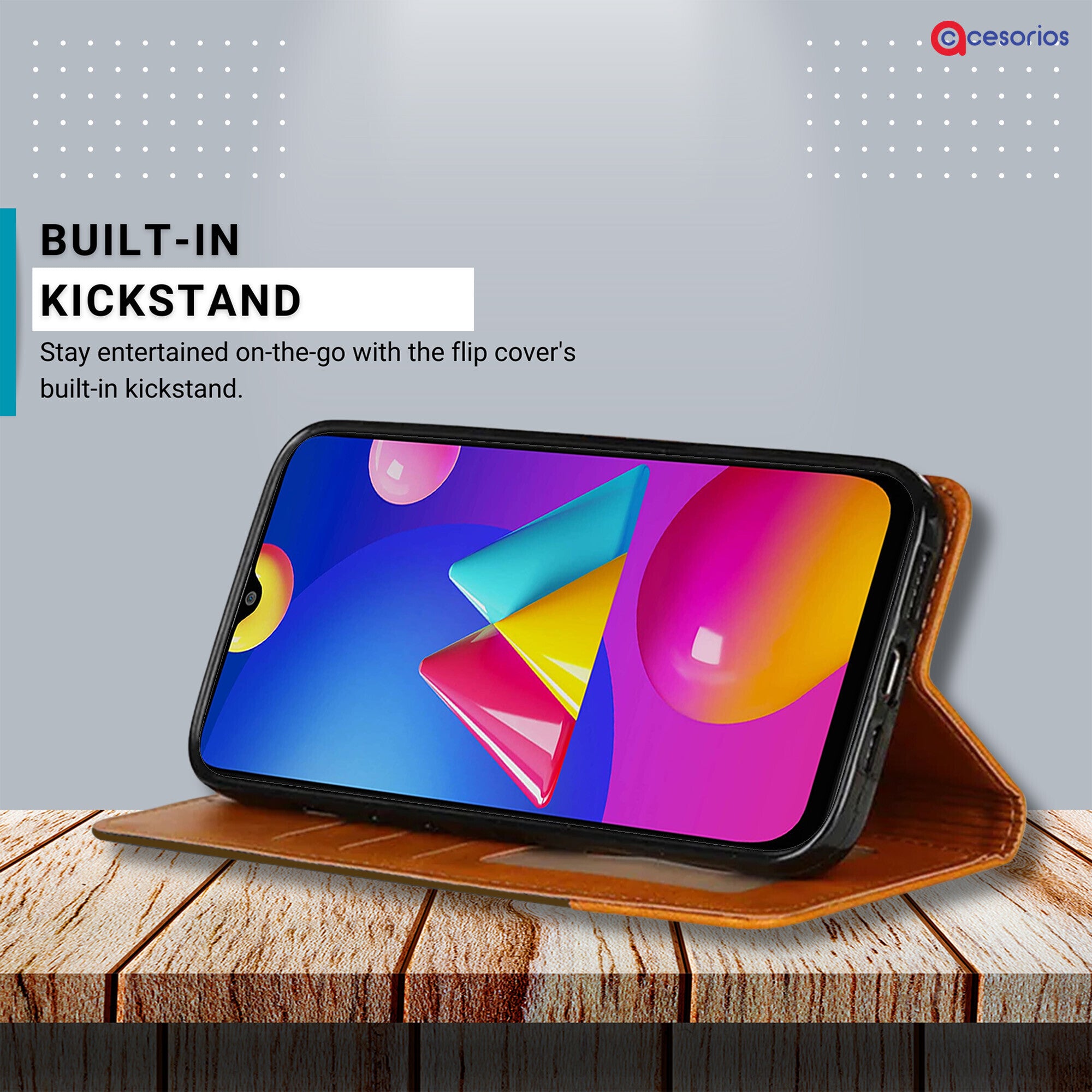 Accesorios Samsung M02S denim flip cover – Dark Brown – Image 4 #color_dark brown