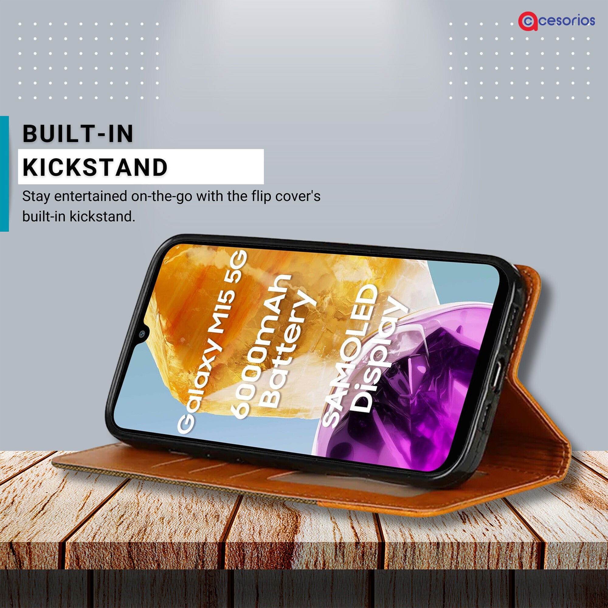 Accesorios Samsung M15 5G denim flip cover – Dark Brown – Image 4 #color_dark brown