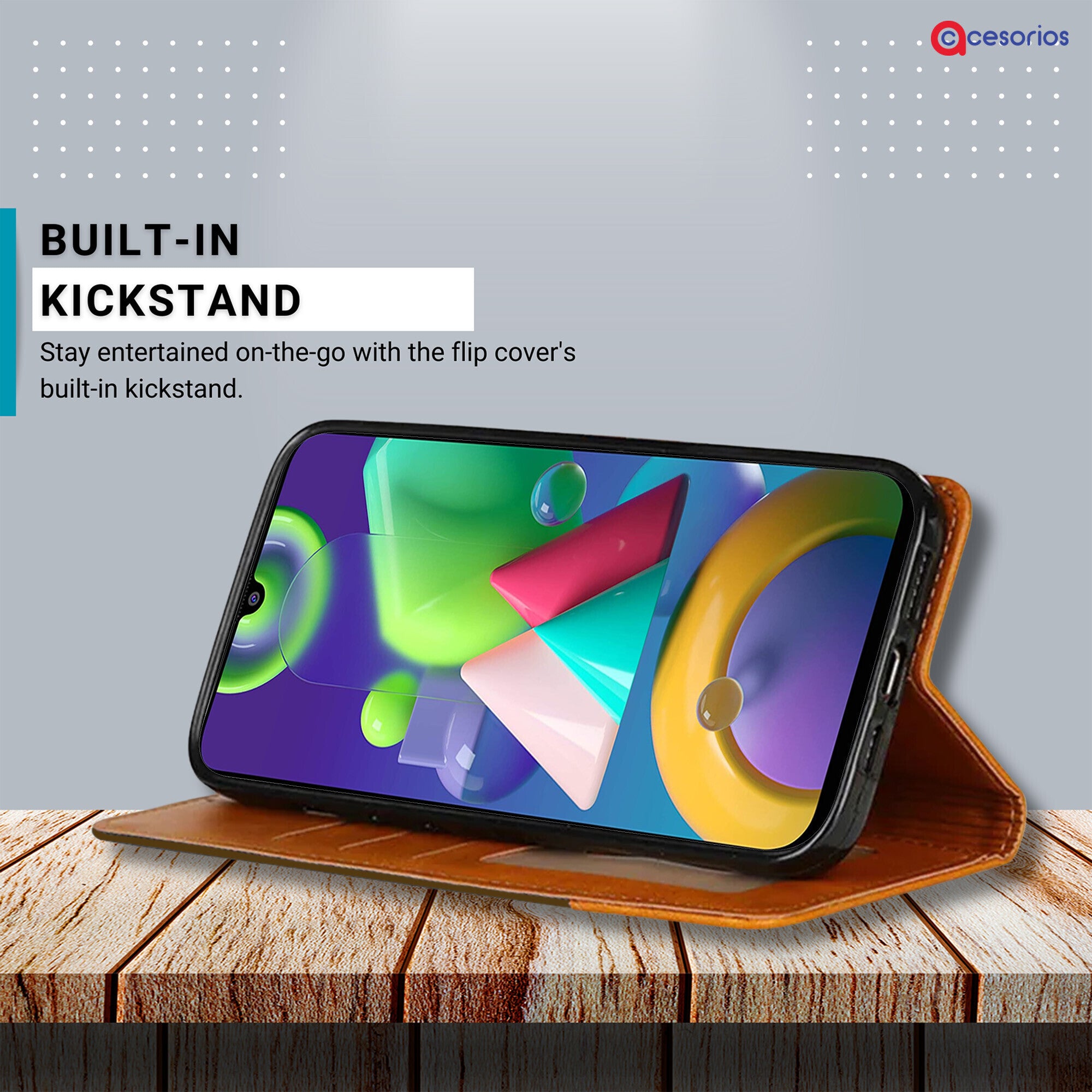 Accesorios Samsung M21 denim flip cover – Dark Brown – Image 4 #color_dark brown