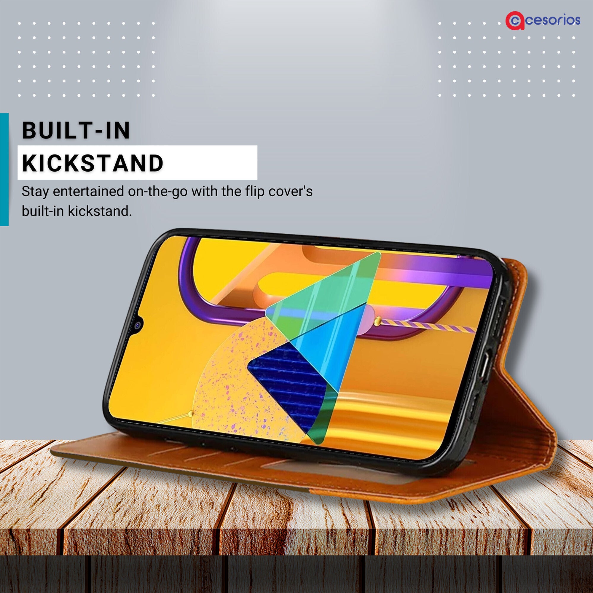 Accesorios Samsung M30S denim flip cover – Dark Brown – Image 4 #color_dark brown