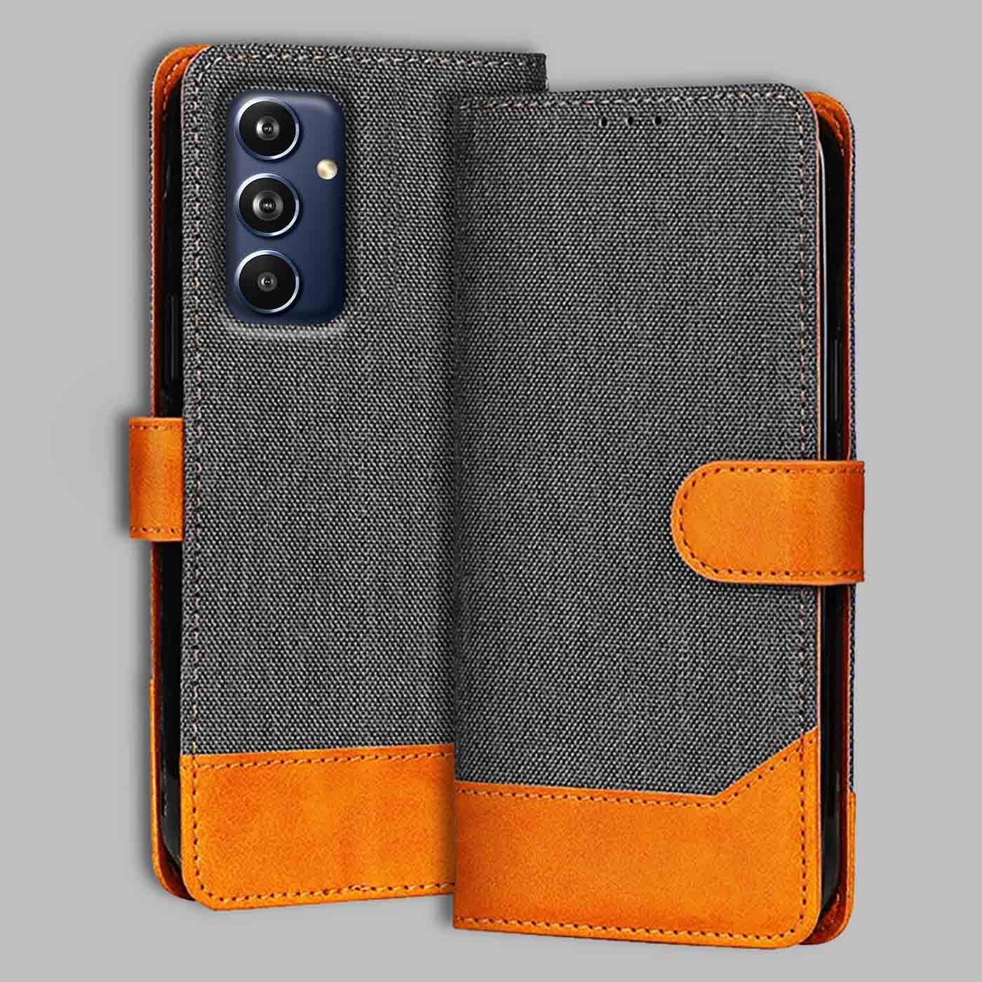 Samsung F54 5G Dual Color Flip Cover | Denim & Leather - Grey