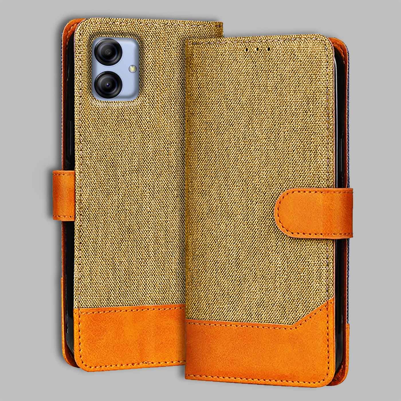 Accesorios Samsung A04E denim flip cover – Light Brown – Image 1 #color_light b