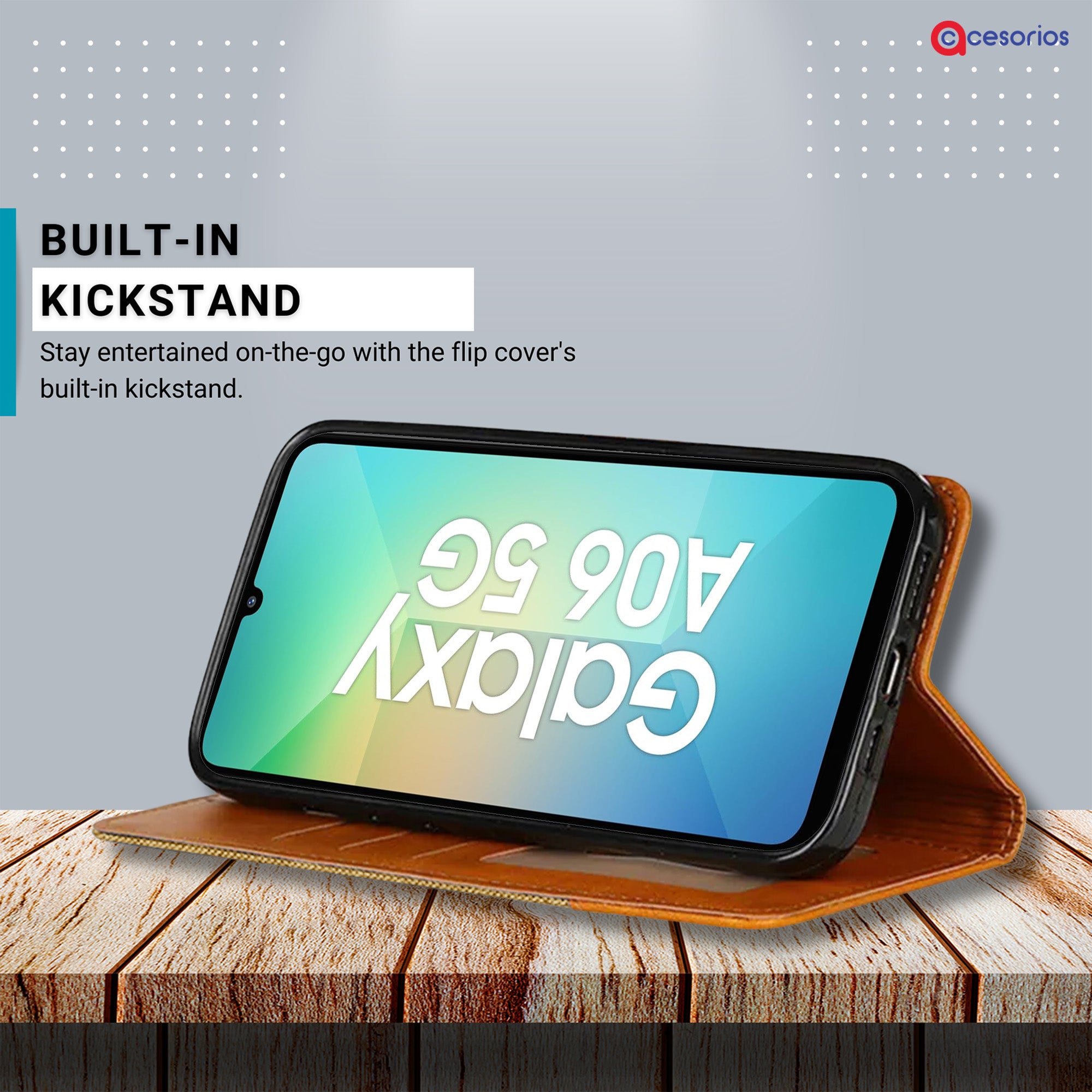 Accesorios Samsung A06 denim flip cover – Light Brown – Image 4 #color_light brown