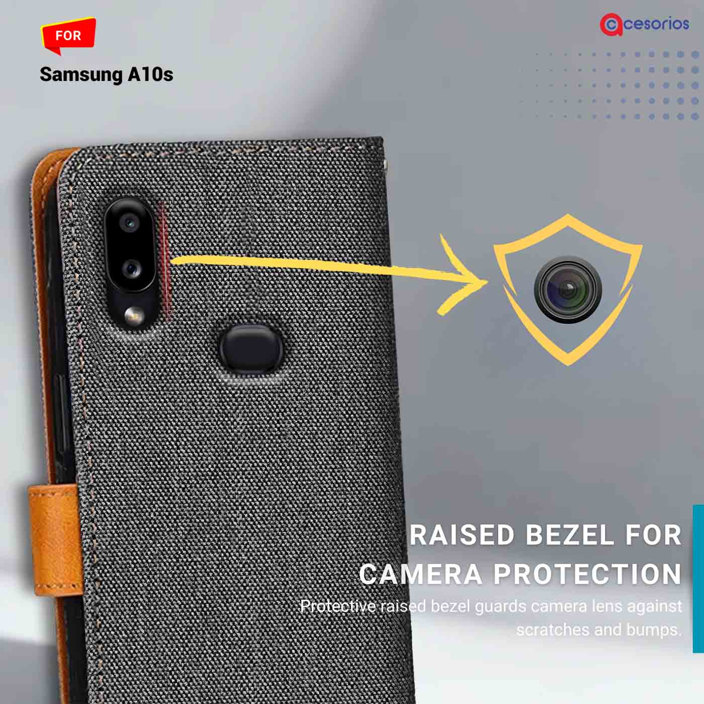 Accesorios Samsung A10S denim flip cover – Grey – Image 2 #color_
