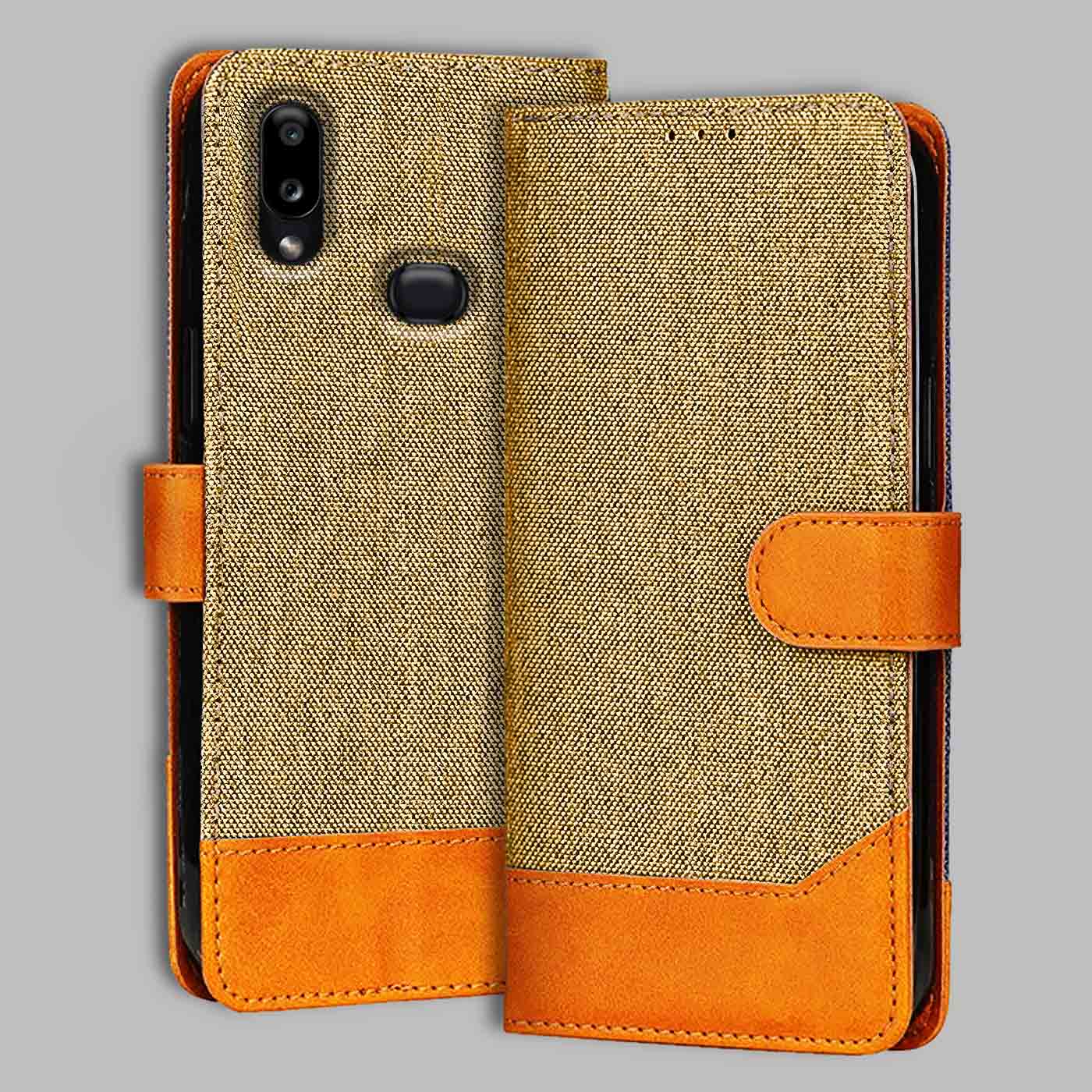 Accesorios Samsung A10S denim flip cover – Light Brown – Image 1 #color_light b