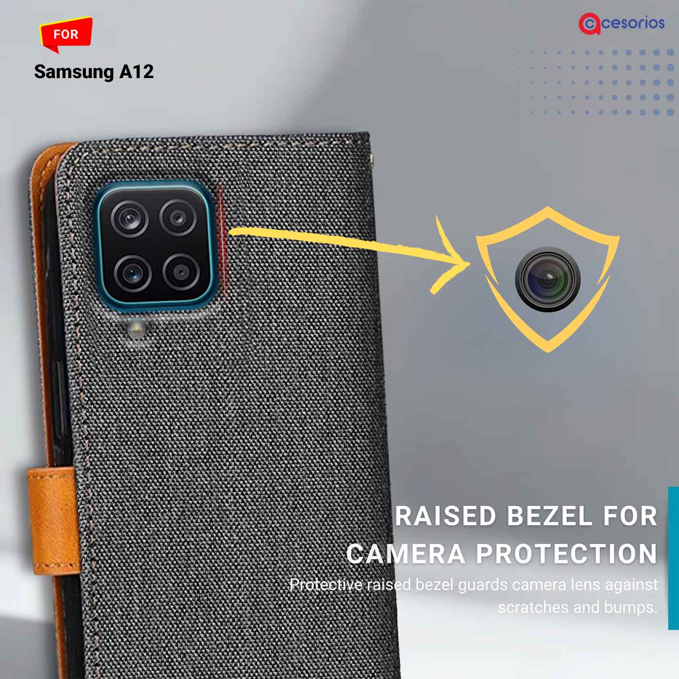 Accesorios Samsung A12 denim flip cover – Grey – Image 2 #color_