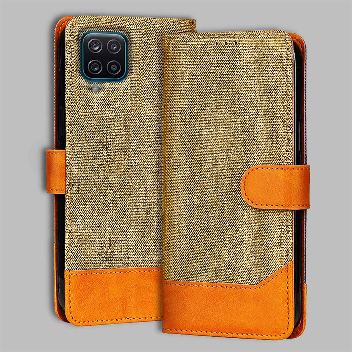 Accesorios Samsung A12 denim flip cover – Light Brown – Image 1 #color_light b