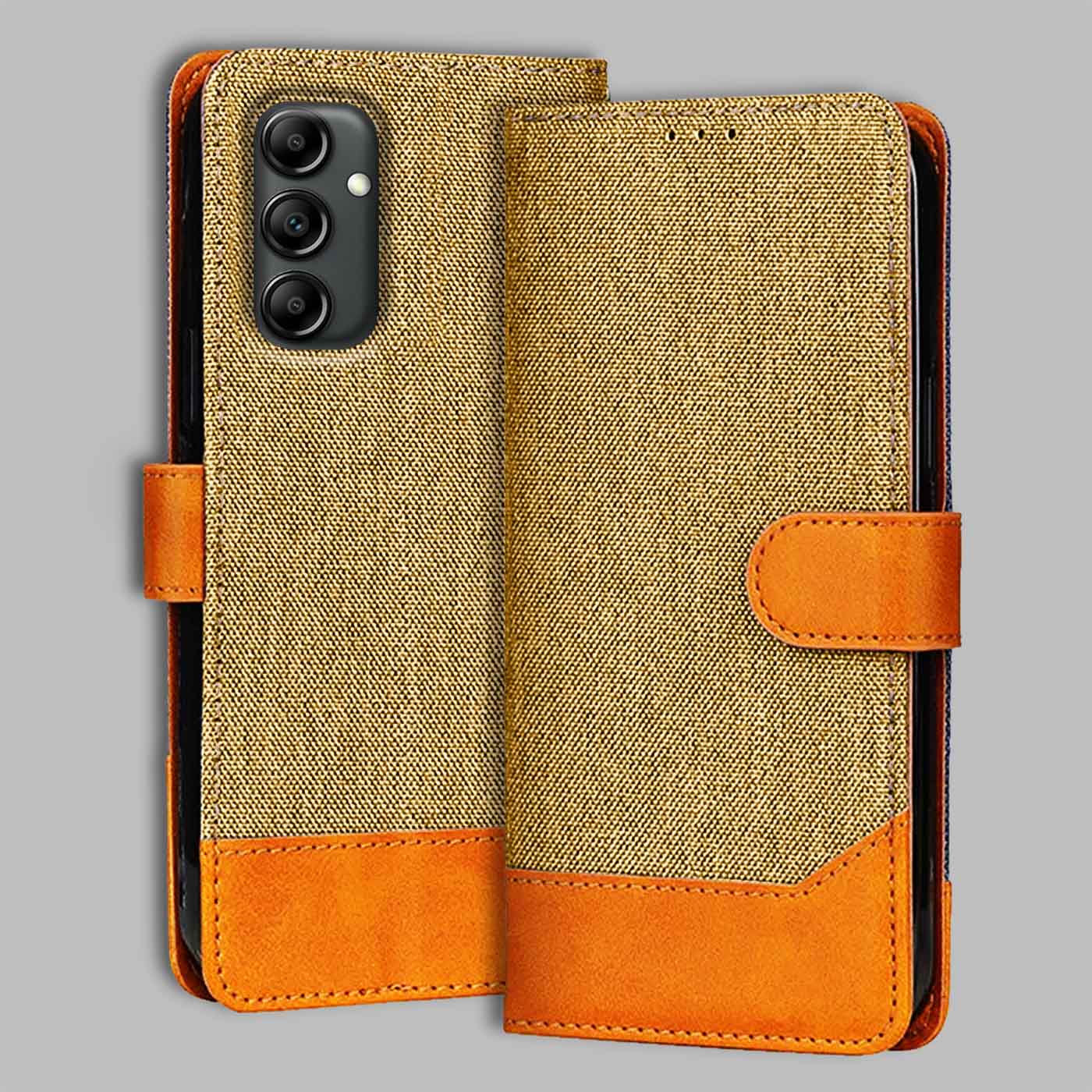 Accesorios Samsung A14 5G denim flip cover – Light Brown – Image 1 #color_light b