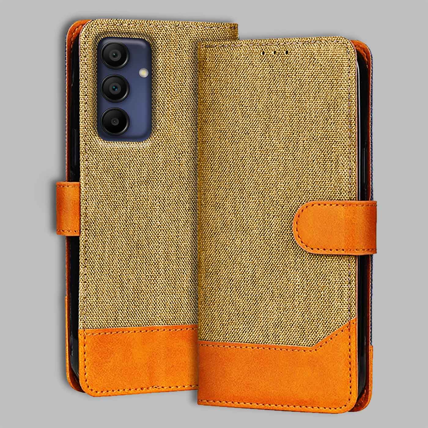 Accesorios Samsung A15 5G denim flip cover – Light Brown – Image 1 #color_light b