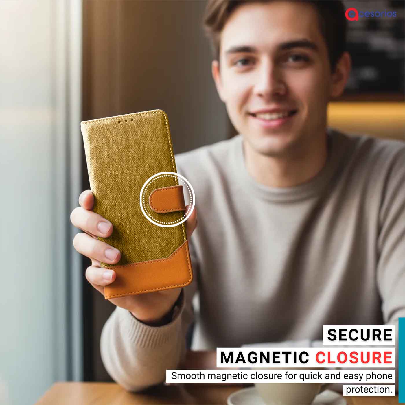 Accesorios Samsung A15 5G denim flip cover – Light Brown – Image 6 #color_light b