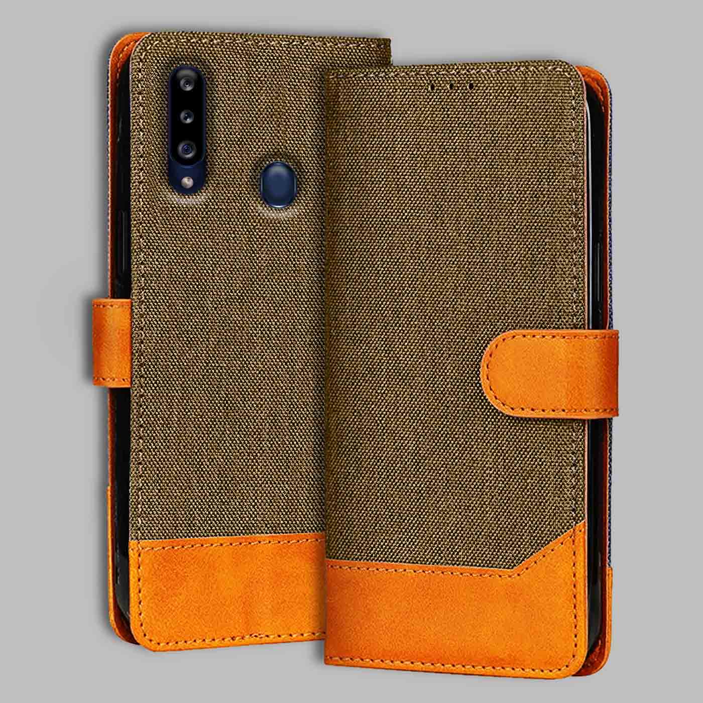 Accesorios Samsung A20S denim flip cover – Dark Brown – Image 1 #color_dark b