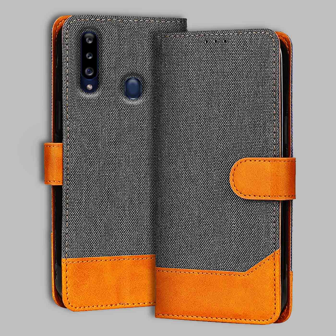 Accesorios Samsung A20S denim flip cover – Grey – Image 1 #color_
