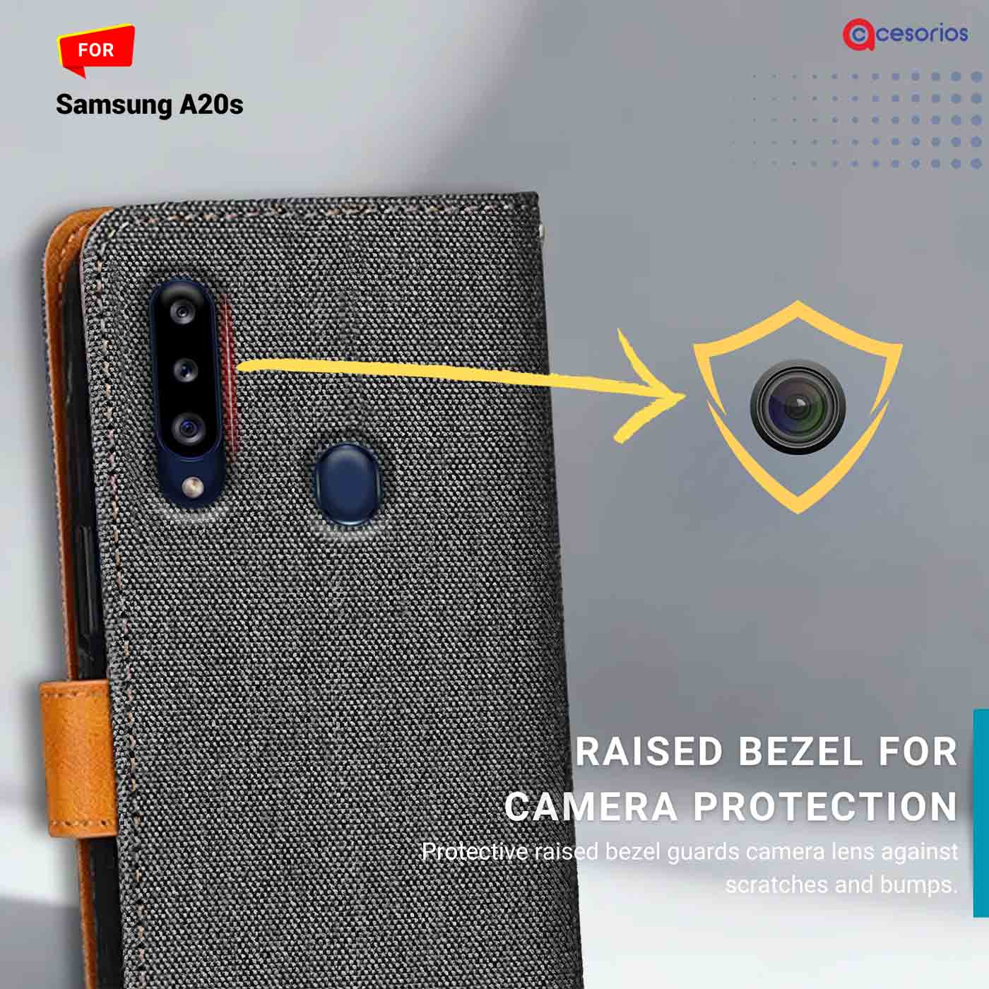 Accesorios Samsung A20S denim flip cover – Grey – Image 2 #color_