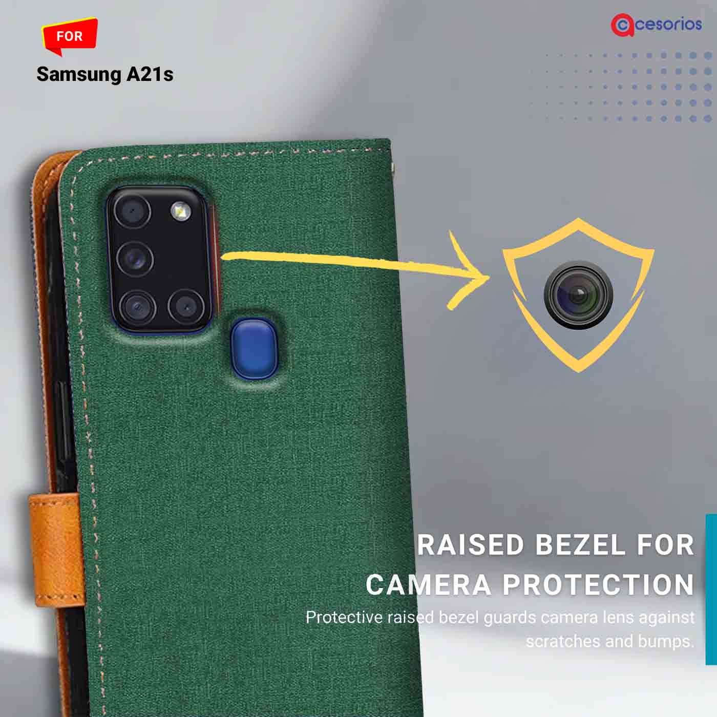 Canvas & Suede back panel — Samsung A21S in Green mobile case