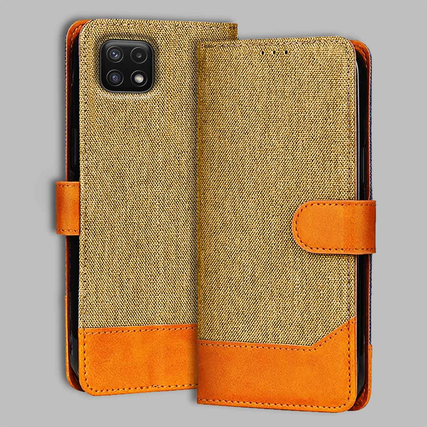 Accesorios Samsung A22 5G denim flip cover – Light Brown – Image 1 #color_light b