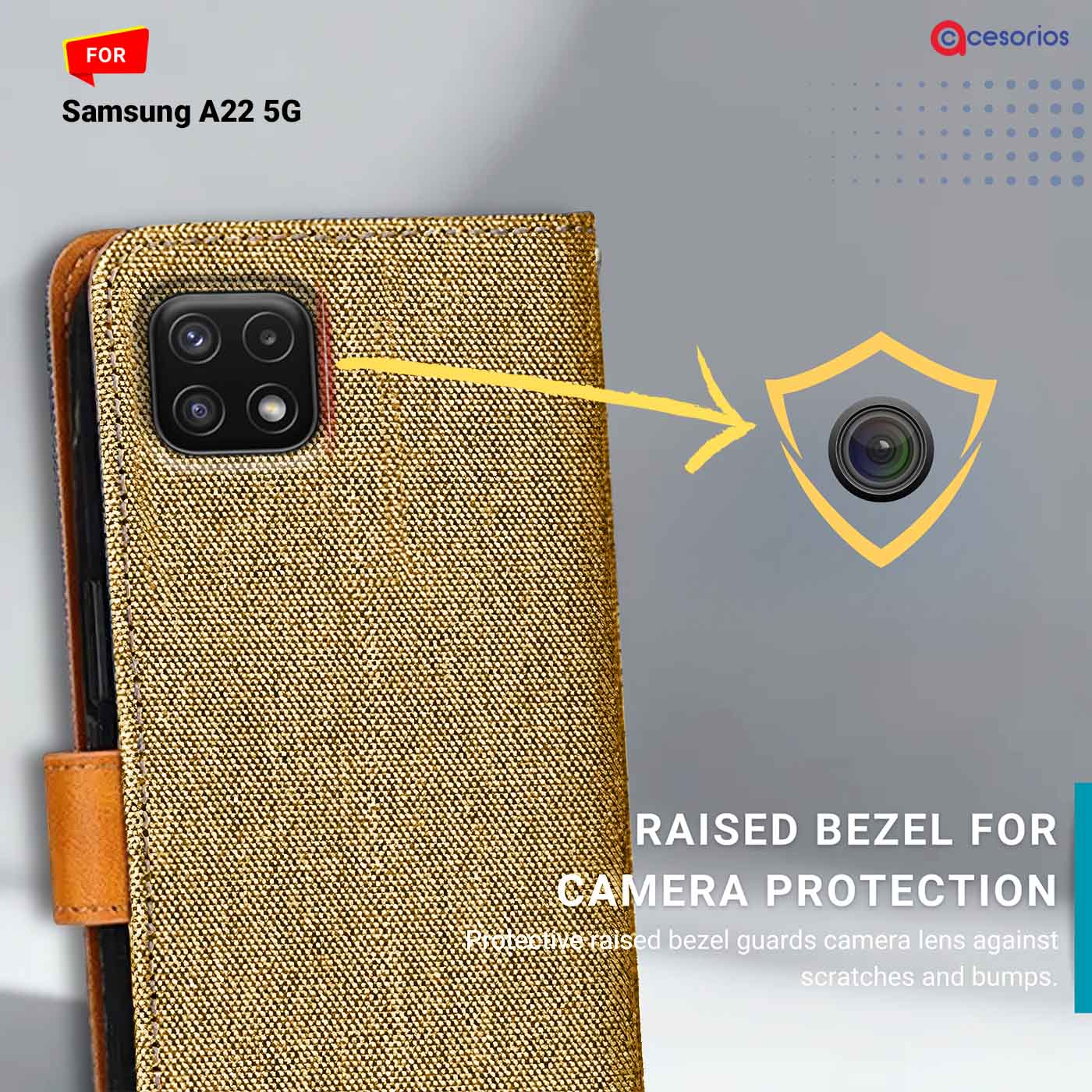Accesorios Samsung A22 5G denim flip cover – Light Brown – Image 2 #color_light b