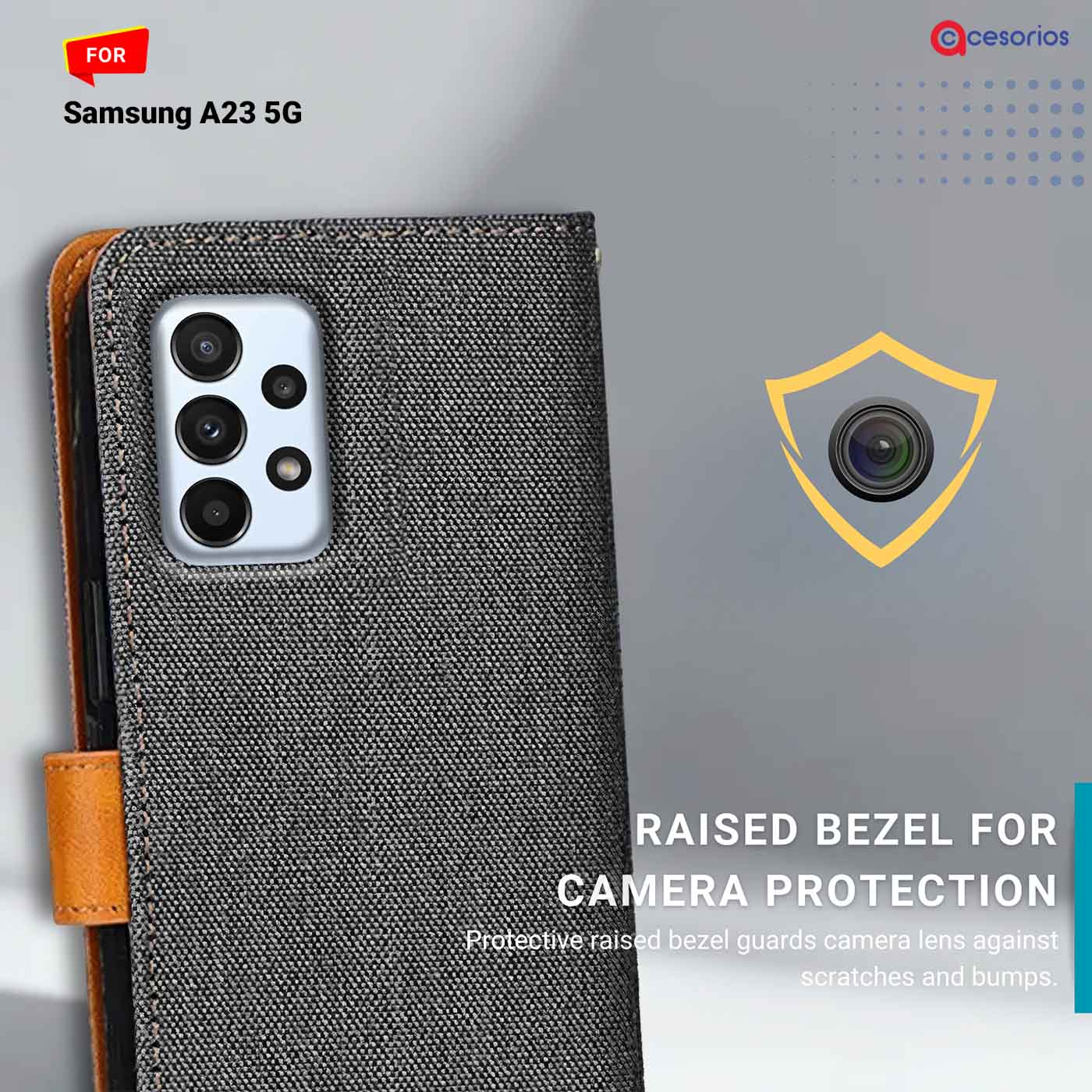 Accesorios Samsung A23 5G denim flip cover – Grey – Image 2 #color_