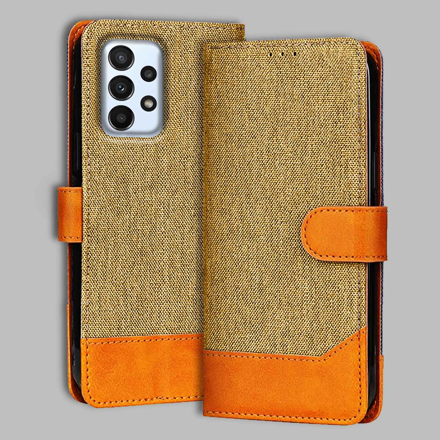 Accesorios Samsung A23 5G denim flip cover – Light Brown – Image 1 #color_light b