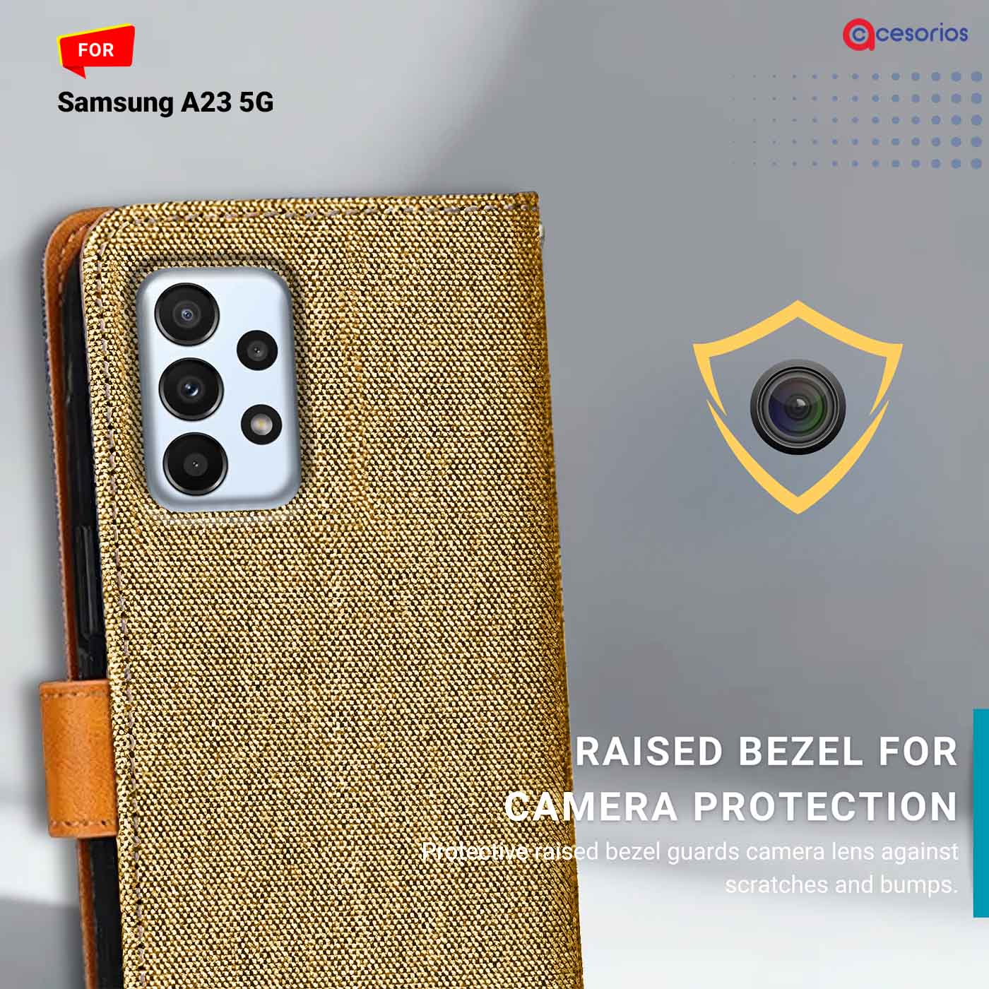 Accesorios Samsung A23 5G denim flip cover – Light Brown – Image 2 #color_light b