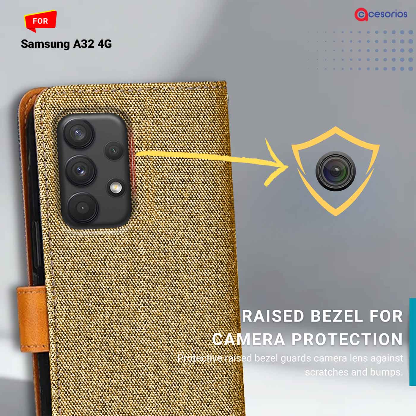 Accesorios Samsung A32 4G denim flip cover – Light Brown – Image 2 #color_light b